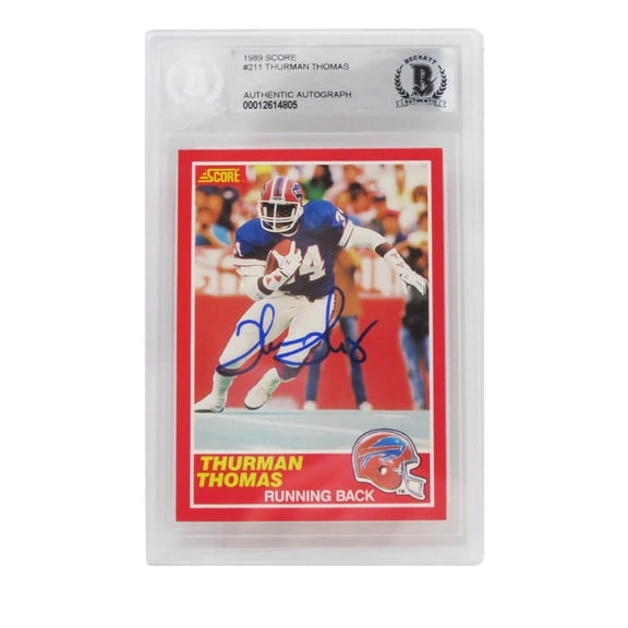 Thurman Thomas Signed Buffalo Bills 1989 Score Rookie Card #211 (Beckett Encapsulated)