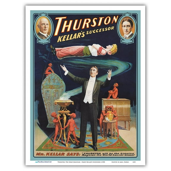 Thurston The Great Magician - Harry Kellar’s Successor - Vintage Magic Poster c.1908 - Master Art Print (Unframed) 9in x 12in