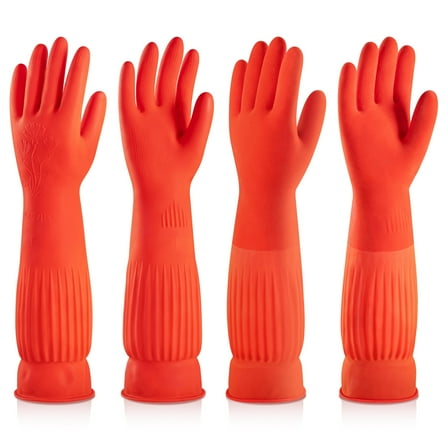 ThxToms 2 Pairs Dishwashing Cleaning Gloves, Fleece Lined Non-Slip Reusable Kitchen Rubber Gloves with Extended Cuffs (Large)