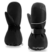 Kids Ski Mittens for Boys and Girls, Water Resistant Windproof Warm Fleece Lined Winter Snow Gloves, Black