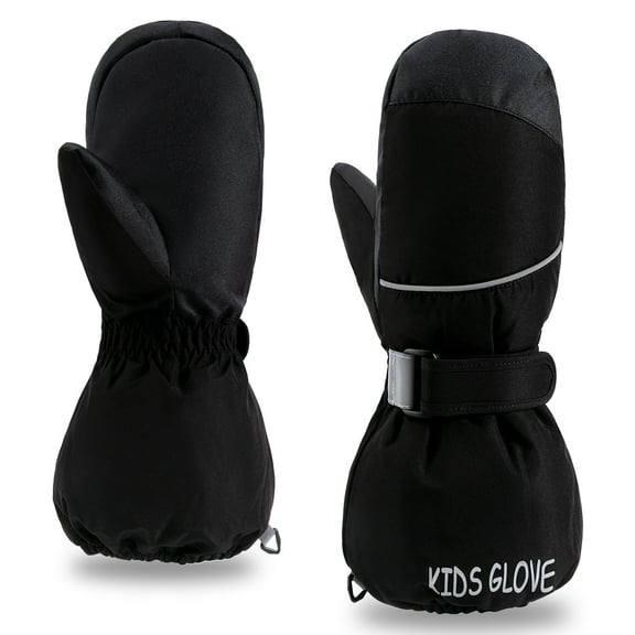 ThxToms Ski Mittens Gloves for Boys and Girls, Water Resistant Windproof Warm Fleece Lined  Winter Snow Gloves (Black)​