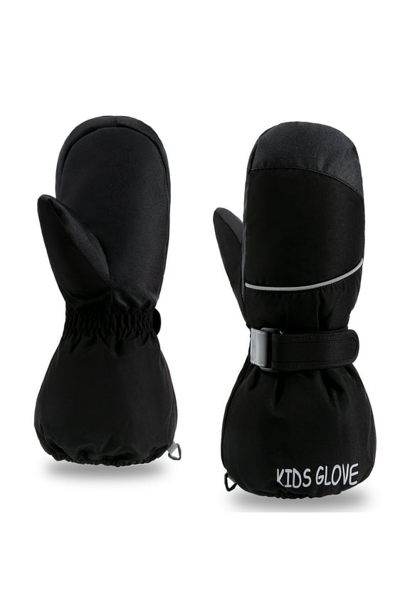Ski Mittens Gloves for Boys and Girls, Water Resistant Windproof Warm Fleece Lined  Winter Snow Gloves (Black)​