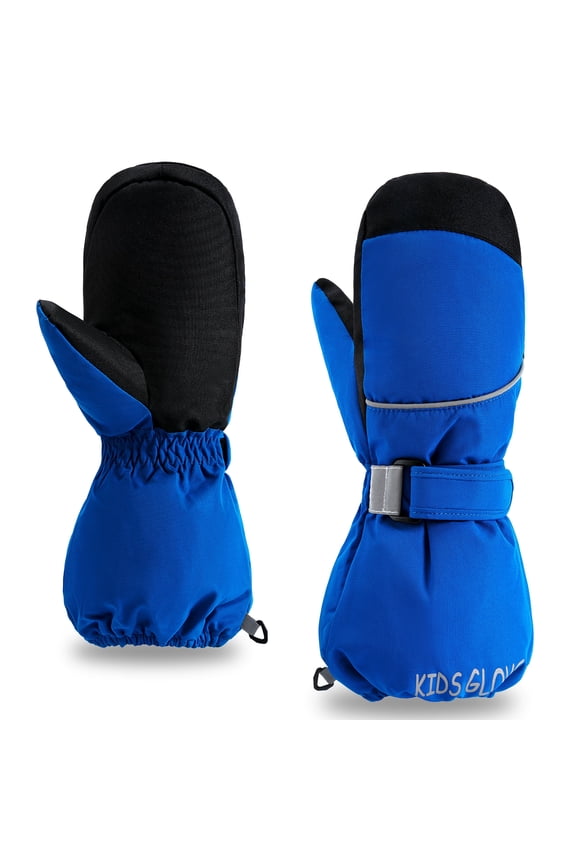 Ski Mittens Gloves for Boys and Girls, Water Resistant Windproof Warm Fleece Lined  Winter Snow Gloves (Blue)