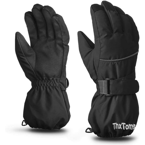 ThxToms Kids Warm Gloves Winter Waterproof Snow Gloves for Outdoor Sports, Toddler Bulky Ski Gloves for Boys Girls,Black,L