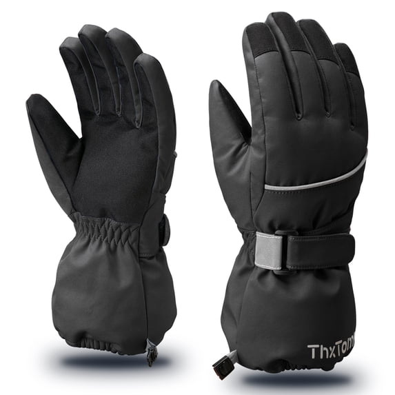 ThxToms Kids Warm Gloves Winter Waterproof Snow Gloves for Outdoor Sports, Toddler Bulky Ski Gloves for Boys Girls,Black,M