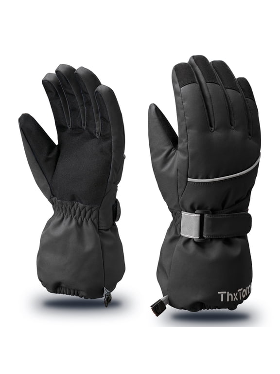 Kids Warm Gloves Winter Waterproof Snow Gloves for Outdoor Sports, Toddler Bulky Ski Gloves for Boys Girls,Black,M