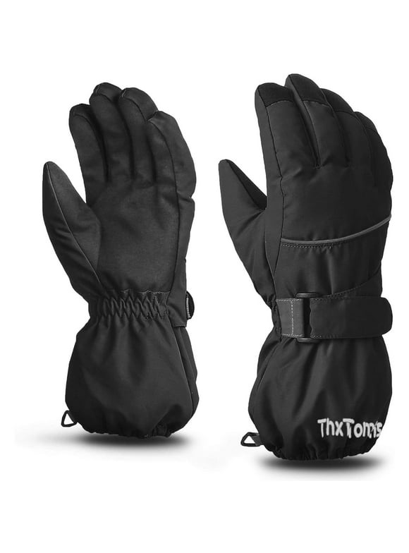 Kids Warm Gloves Winter Waterproof Snow Gloves for Outdoor Sports, Toddler Bulky Ski Gloves for Boys Girls,Black,M
