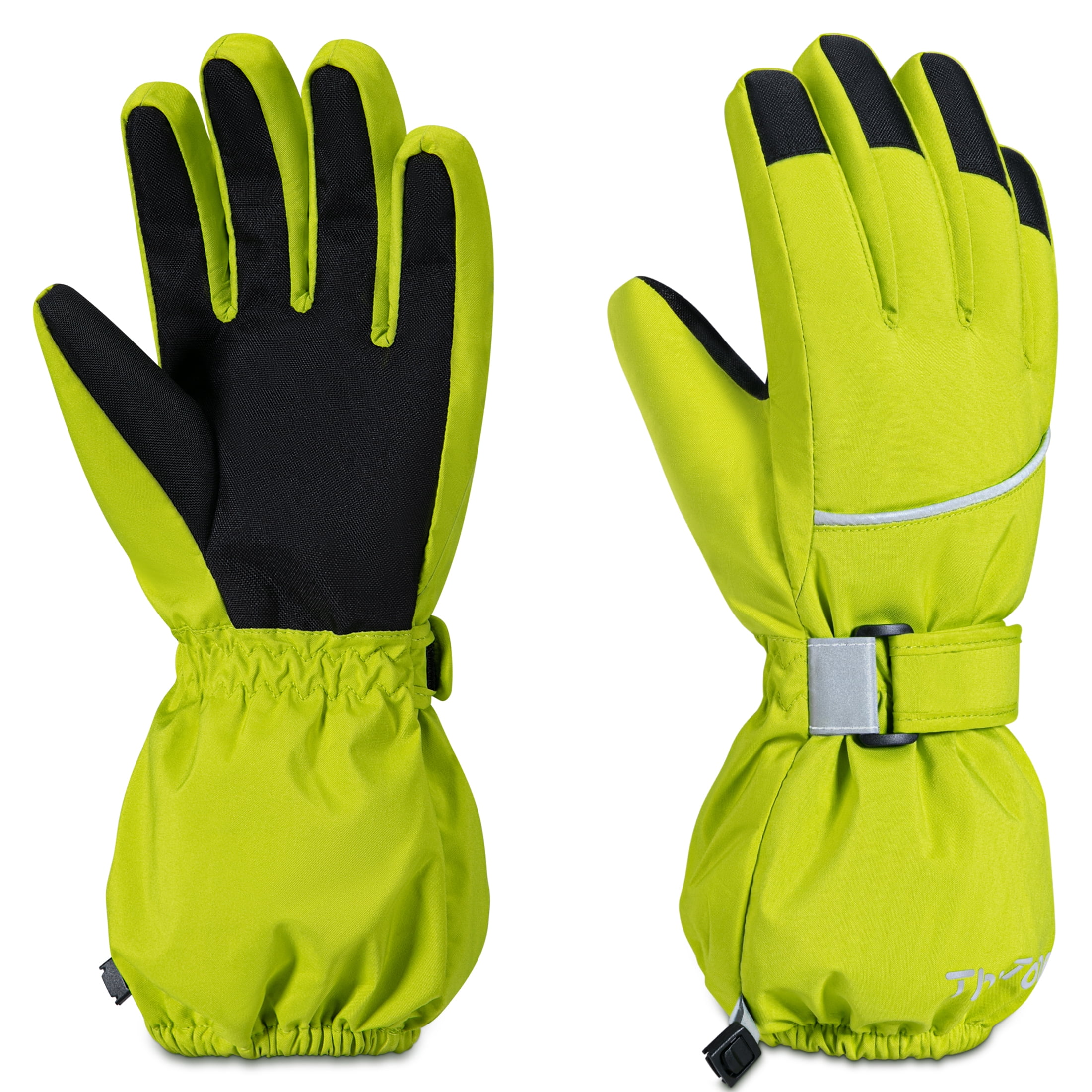ThxToms Kids Warm Gloves Winter Waterproof Snow Gloves for Ourdoor Sports,  Toddler Bulky Ski Gloves for Boys Girls,Green,M 