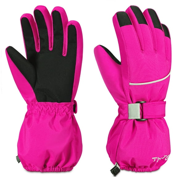ThxToms Kids Warm Gloves Winter Waterproof Snow Gloves for Outdoor Sports, Toddler Bulky Ski Gloves for Boys Girls,Rose Red,M