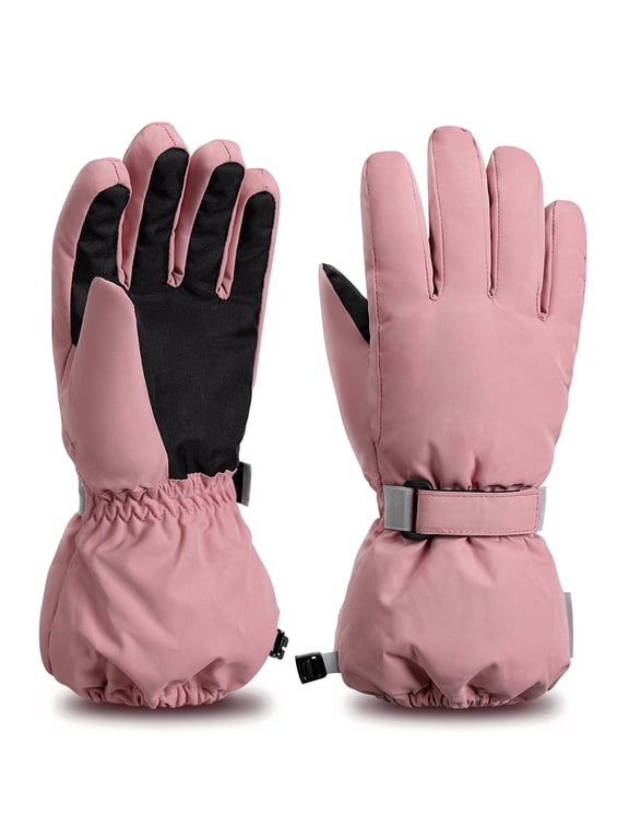Kids Winter Gloves, Waterproof Ski Snow Gloves for Boys and Girls, Winter Warm Gloves for Cold Weather Outdoor Play ( Morandi Pink Ages 7-10)