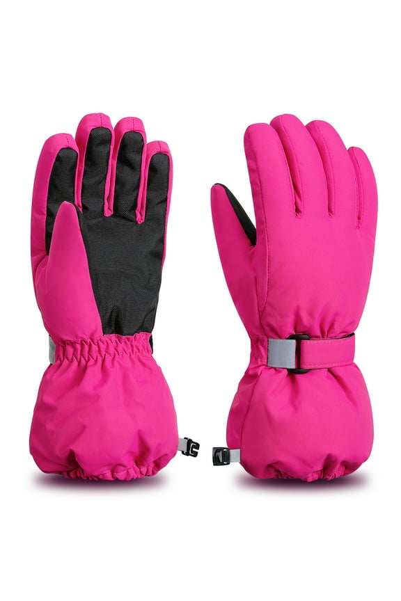 Kids Winter Gloves, Waterproof Ski Snow Gloves for Boys and Girls, Winter Warm Gloves for Cold Weather Outdoor Play ( Rose Red Ages 4-6)