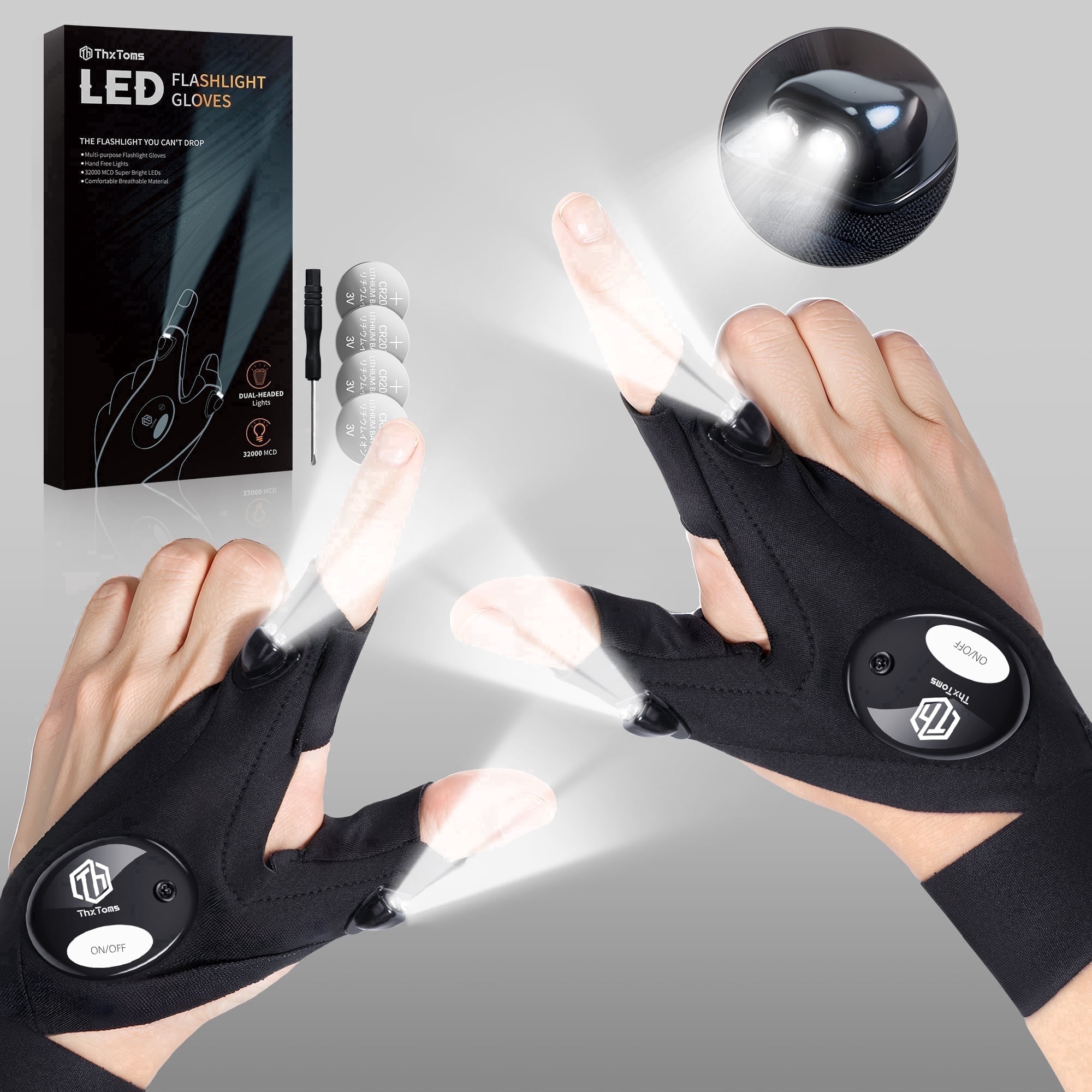 best rechargeable flashlight gloves BIIB Gloves, Birthday Gifts for Men Dad Him Husband Easy to Use Full Finger Lighting Flashlight Gloves