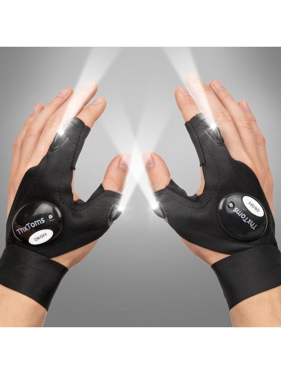 LED Flashlight Gloves, Gifts for Men Him Dad Husband Boyfriend, Cool Gadgets for Camping Repairing Fishing, 1 Pair Black