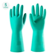 ThxToms 5 Pair Heavy Duty Nitrile Cleaning Gloves, Reusable & Chemical Resistant for Household to Industrial Use, Latex Free, Green (Medium)
