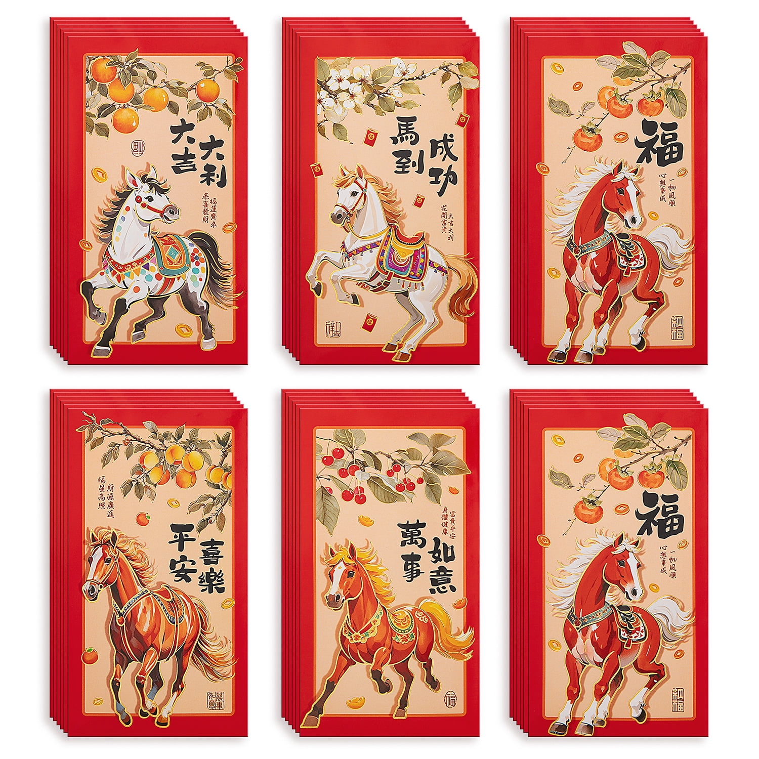Red Pakets ThxToms Realistic Horse Art Red Envelopes, 36pcs Year of the Horse 2026 ...