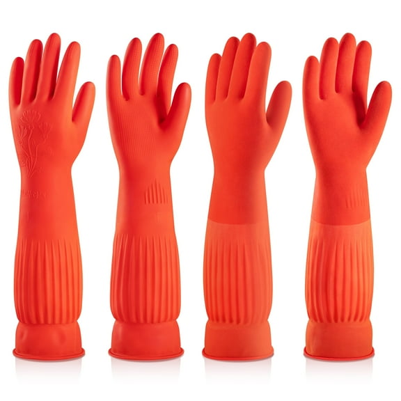 ThxToms 2 Pairs Dishwashing Cleaning Gloves, Fleece Lined Non-Slip Reusable Kitchen Rubber Gloves with Extended Cuffs (Medium)