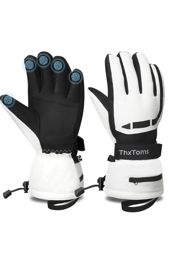 Touchscreen Ski Gloves for Men Women, Waterproof Insulated Snowboard Winter Gloves for Cold Weather Activities (White)​