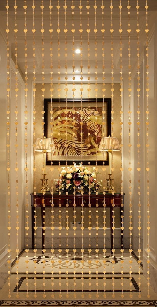 Thy Collectibles Golden Heart Acrylic Beaded Curtain, 35.5” x 72”