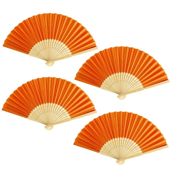Thy Collectibles Pack of 4 Handheld Paper and Bamboo Folding Fans for Wedding Party, Church, Festivals, Home and DIY Decoration (Orange)