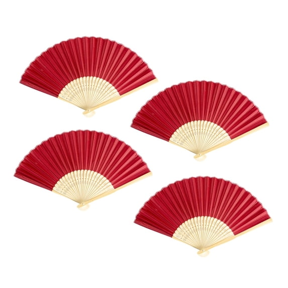 Thy Collectibles Pack of 4 Handheld Paper and Bamboo Folding Fans for Wedding Party, Church, Festivals, Home and DIY Decoration (Red)
