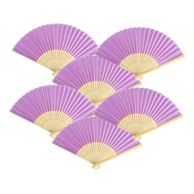 Thy Collectibles Pack of 6 Handheld Paper and Bamboo Folding Fans for Wedding Party, Church, Festivals, Home and DIY Decoration (Light Purple)