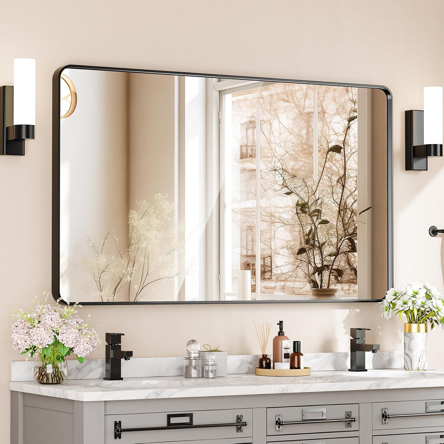 ThyHom Bathroom Tempered Glass Mirror 48 X 32 inch Modern Retangular