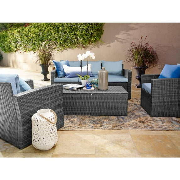 Thy-Hom Rio 4 Piece All-Weather Wicker Conversation Set with Storage