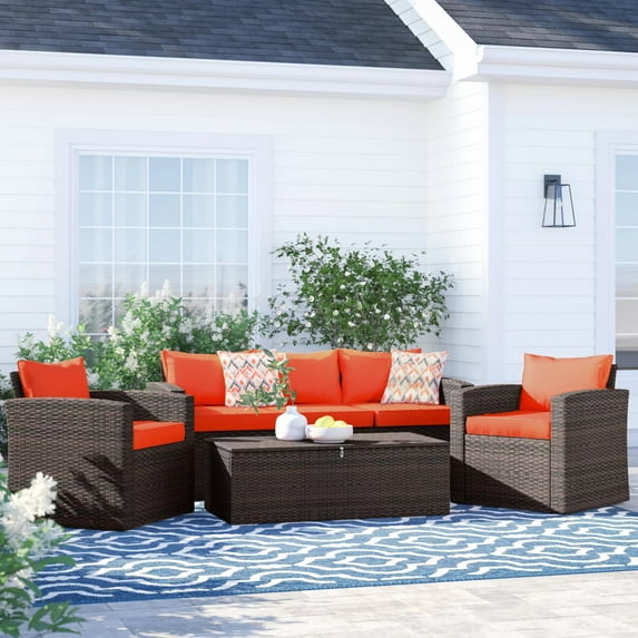 Thy-Hom Rio 4 Piece All-Weather Wicker Conversation Set with Storage