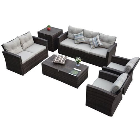 Thy-Hom Rio Wicker All-Weather 6 Piece Patio Conversation Set with Storage