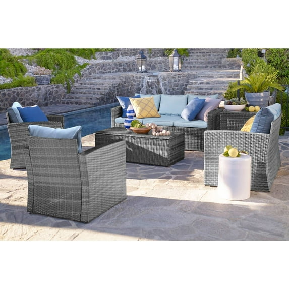 Thy-Hom Rio 6 Piece All-Weather Wicker Conversation set with Storage