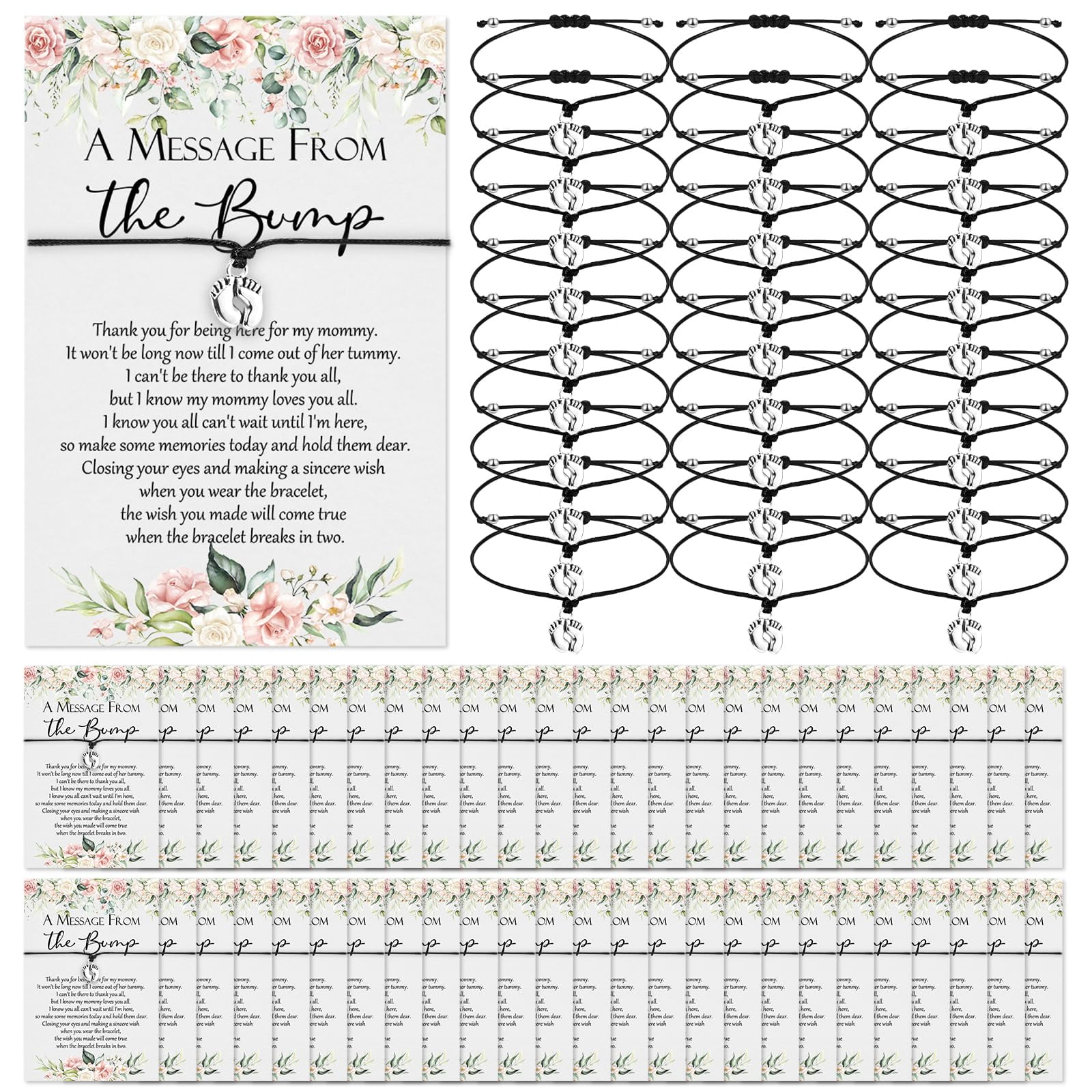 Thyle 50 Sets Baby Shower Favors for Guests 50 Adjustable Bracelets with 50 Message from the Bump Card Footprints Charm Baby Shower Bracelets for Gender Reveal Thank You Gifts (Flower) AC2 - Walmart.com thyle-50-sets-baby-shower-favors-for-guests-50-adjustable-bracelets-with-50-message-from-the-bump-card-footprints-charm-baby-shower-bracelets-for-gender-reveal-thank-you-gifts-flower-ac2-walmart-com