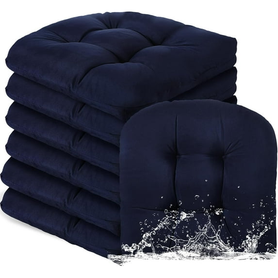 Outdoor Chair Cushions Set of 6 Waterproof Sun Protection Square Tufted Overstuffed Patio Furniture Seat Cushion for Patio Furniture Dining Indoor 19" x 19"(Navy Blue)