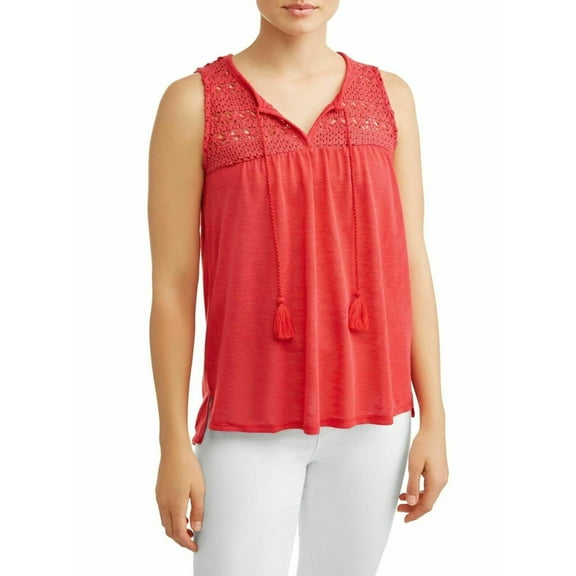 Thyme Honey Tank Top Women's Size M Red Lace Trim Peasant