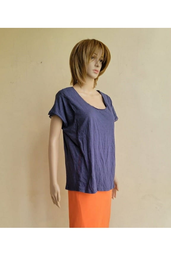 Thyme & Honey Womens Lace Detail Top Size M Heather Navy