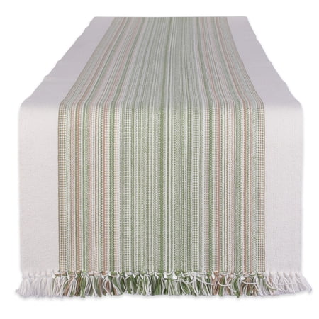 DII 14x108" Modern Cotton Striped Fringed Table Runner in Thyme Green