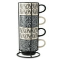 thumbnail image 1 of Thyme & Table 10.5 fl oz Assorted Holiday Tree Print 4-Pack Ceramic Stacking Mugs - Black and White, 1 of 5