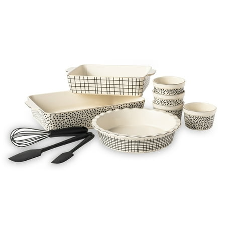 Thyme & Table, 10-Piece Ceramic Bakeware Set, with Spatulas & Whisk, Dot