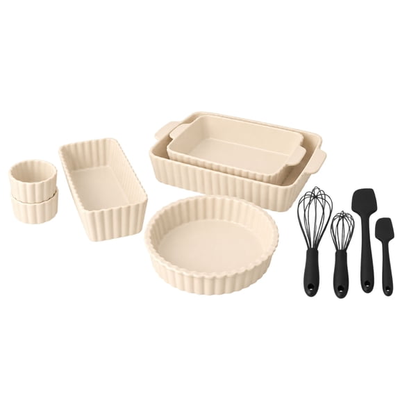 Thyme & Table 10-Piece Ribbed Ceramic Bakeware Set, Cream