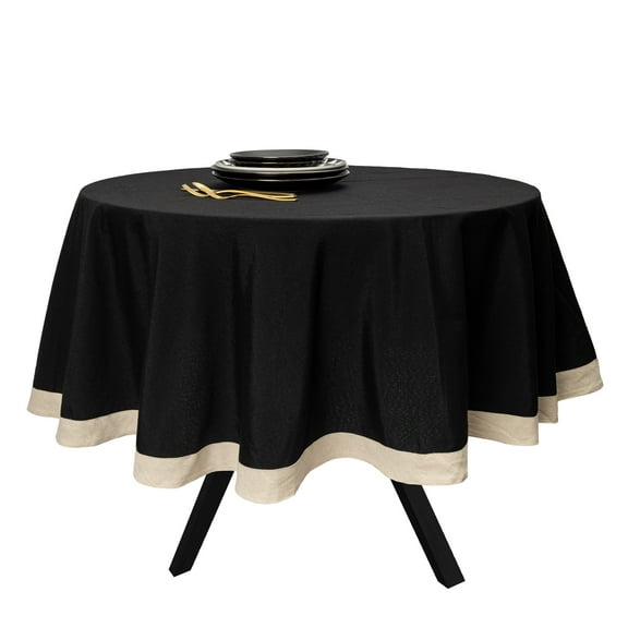 Thyme & Table 102" Rectangle Tablecloth, Black with Gold Border