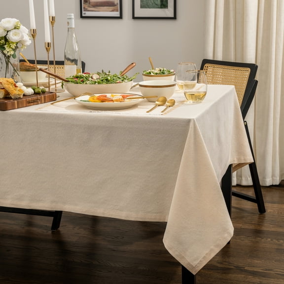 Thyme & Table 102" Rectangle Tablecloth, Ivory with Gold Lurex Shimmer