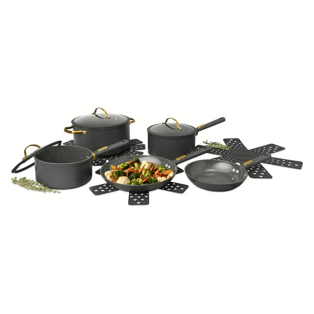 Thyme & Table 12Piece Ceramic NonStick Cookware Set Granite