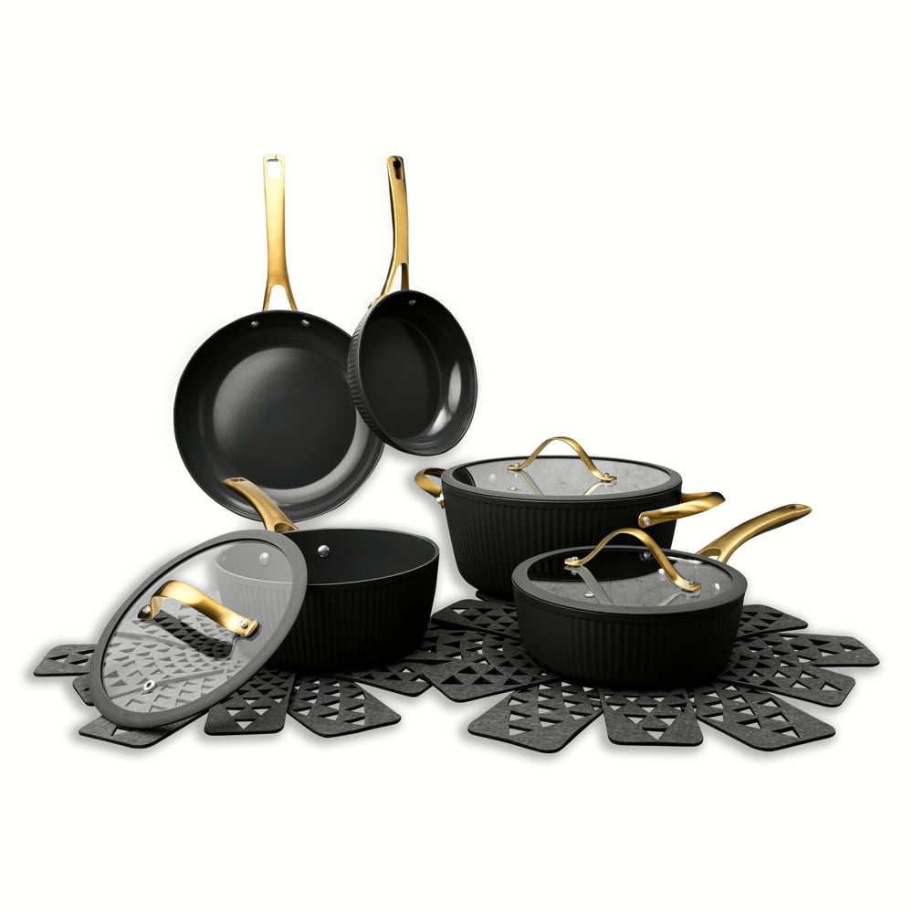 Thyme & Table 12Piece Cookware Ceramic NonStick Set Ribbed Collection