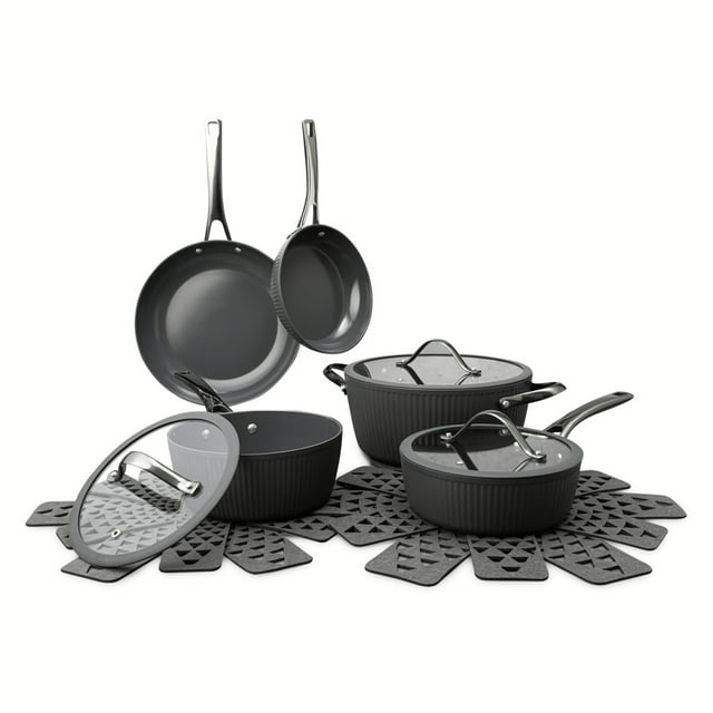 Thyme & Table 12Piece Cookware Ceramic NonStick Set Ribbed Collection