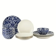 Thyme & Table Nova 12-Piece Ceramic Dinnerware Set Blue and White