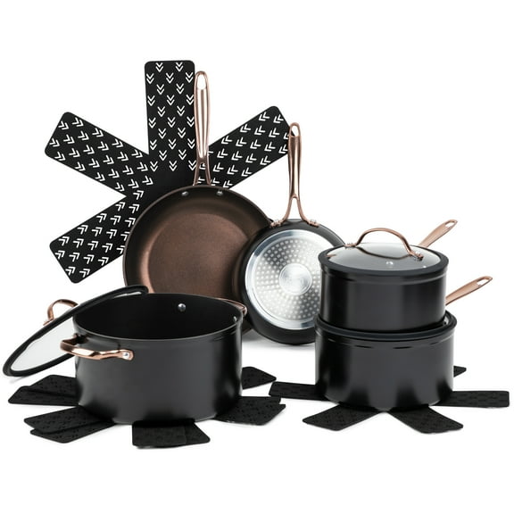 Open Box Thyme & Table 12-Piece Non-Stick Cookware Set, Signature Collection Pots and Pans Set - Rose Gold,