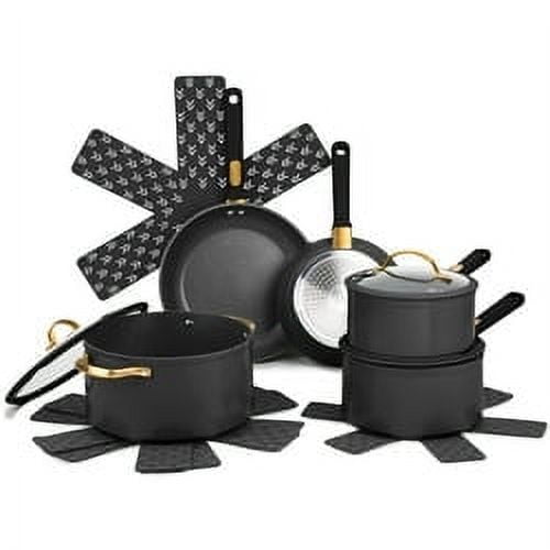 Open Box Thyme & Table 12-Piece Non-Stick Granite Cookware Set, Pots and Pans Set - Gunmetal