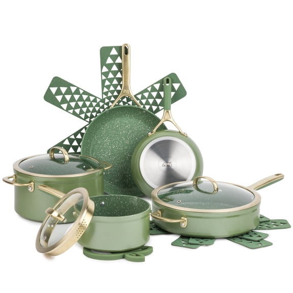 Thyme & Table 12-Piece Non-Stick Supreme Cookware Set, Pots and Pans Set - Olive