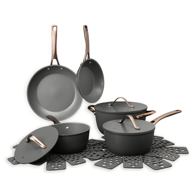 Thyme & Table 12-Piece Non-stick Aluminum Cookware Set, Pots and Pans Set - Grey