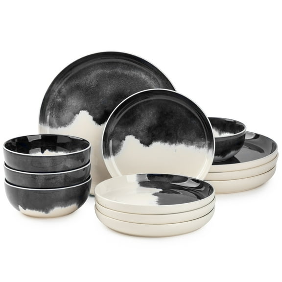 Thyme & Table Grey Drip 12-Piece Ceramic Dinnerware Set