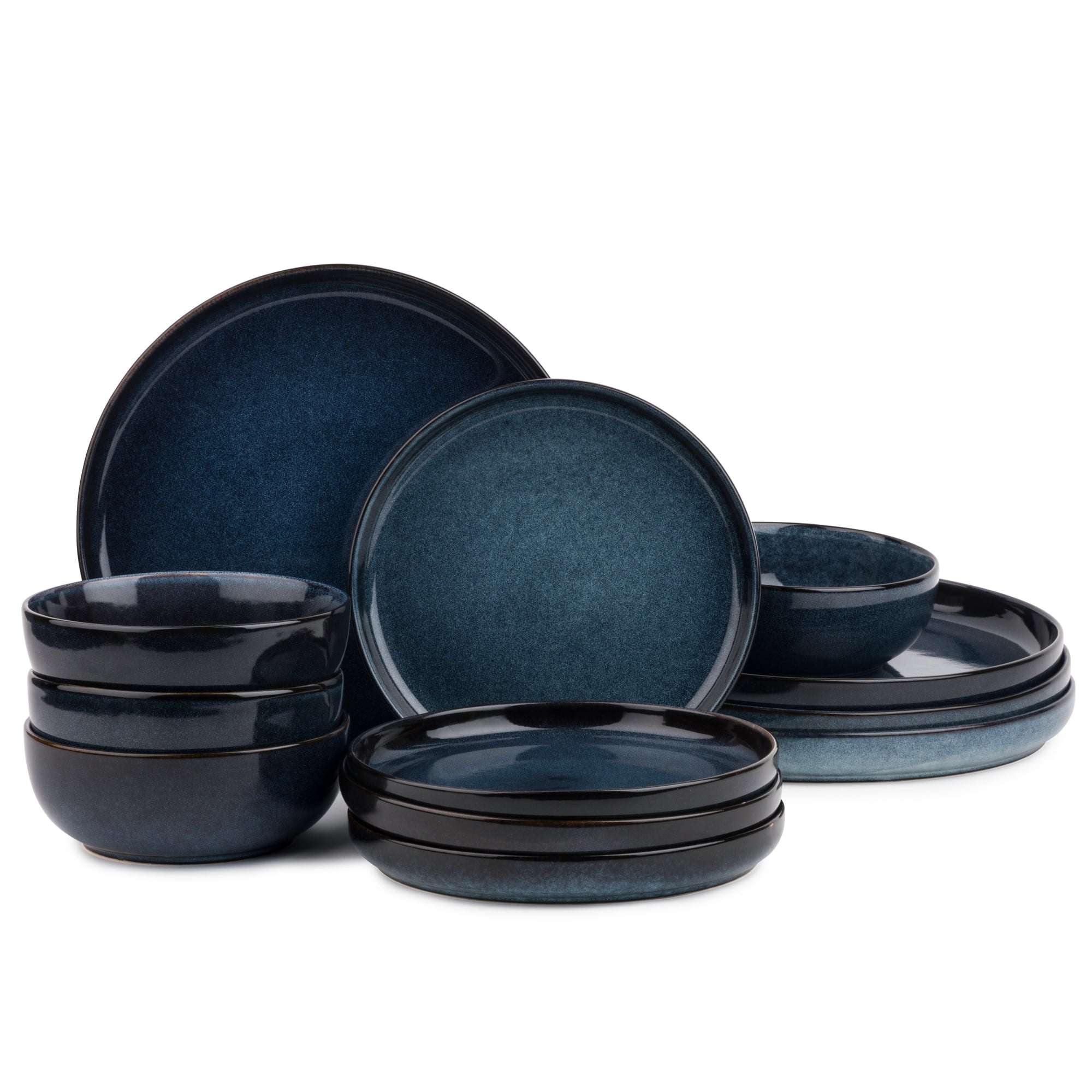 Thyme & Table 12Piece Stoneware Dinnerware Set, Atlantic Blue